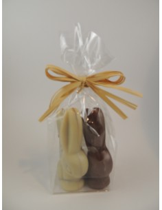SACHET de 2 LAPIN GM LAIT OU BLANC FOURRE PRALINE . 2