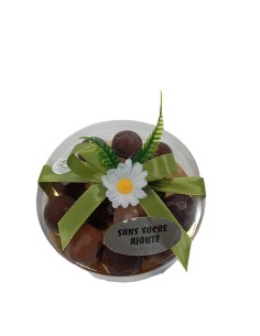 BOITE PLEXI RONDE PM BONBONS DE CHOCOLAT SANS SUCRE 160g